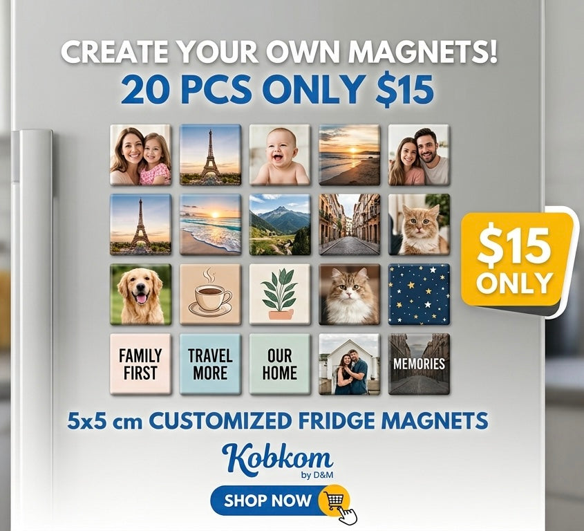 Customized 5x5cm fridge magnets – 20 pcs for $15 – Kobkom By DM Lebanon