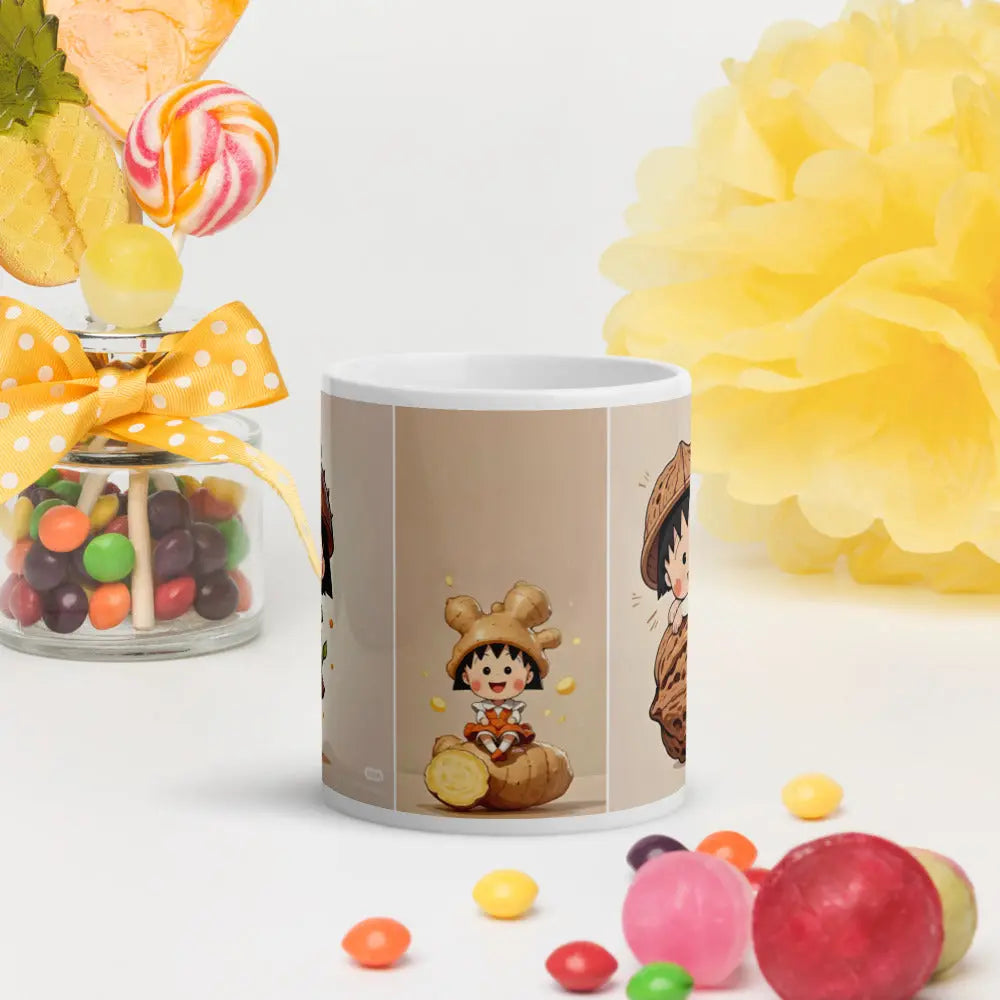 “Maruko ceramic mug with colorful character design”