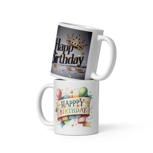 White ceramic birthday mug with custom design