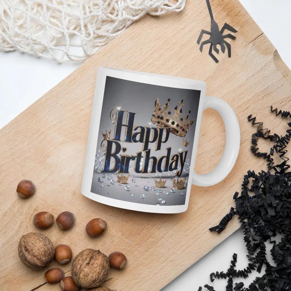 White ceramic birthday mug with custom design