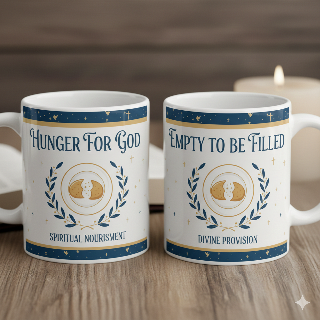 Custom Christian fasting mug showing both sides - personalized Lent gift with inspirational message - dishwasher safe ceramic