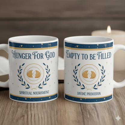 Custom Christian fasting mug showing both sides - personalized Lent gift with inspirational message - dishwasher safe ceramic