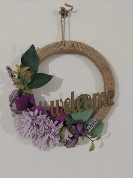 Custom wooden welcome door hanger with business branding