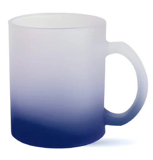 Frosted glass mug with a gradient from white to blue on a white background
