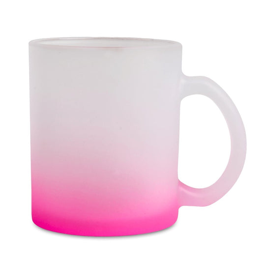 Gradient mug transitioning from white to pink on a white background