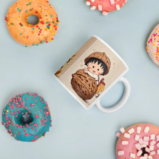 “Maruko ceramic mug with colorful character design”