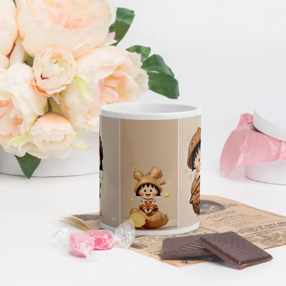 “Maruko ceramic mug with colorful character design”