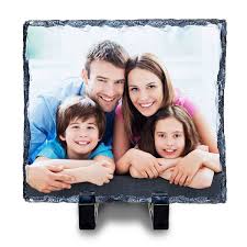 Family photo on a slate plaque with a stand