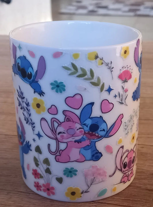 Stitch mug with colorful Disney character design