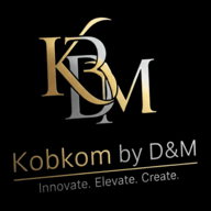 Favicon Kobkom by D&M logo with gold and white text on a black background